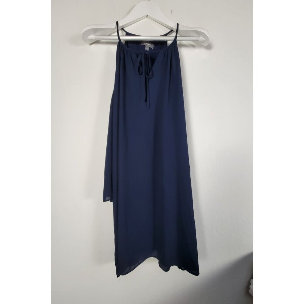 Neiman Marcus Womens Navy Blue Halter Cold Shoulder Chiffon Dress Large New $189